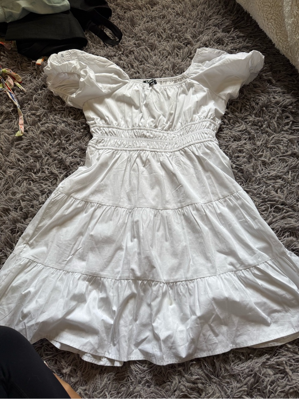 White Tiered Puff-Sleeve Kids Dress